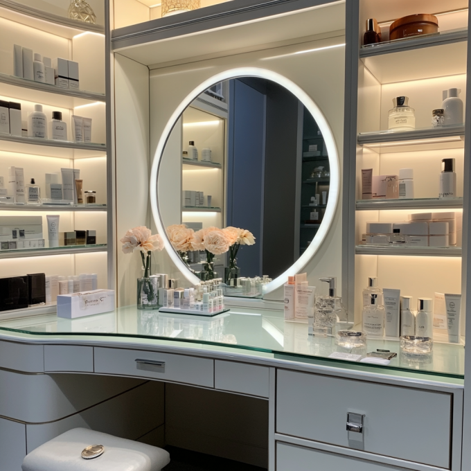 Gương trang điểm có đèn LED Vanity với khung kim loại, màn hình cảm ứng, 14 bóng đèn 24