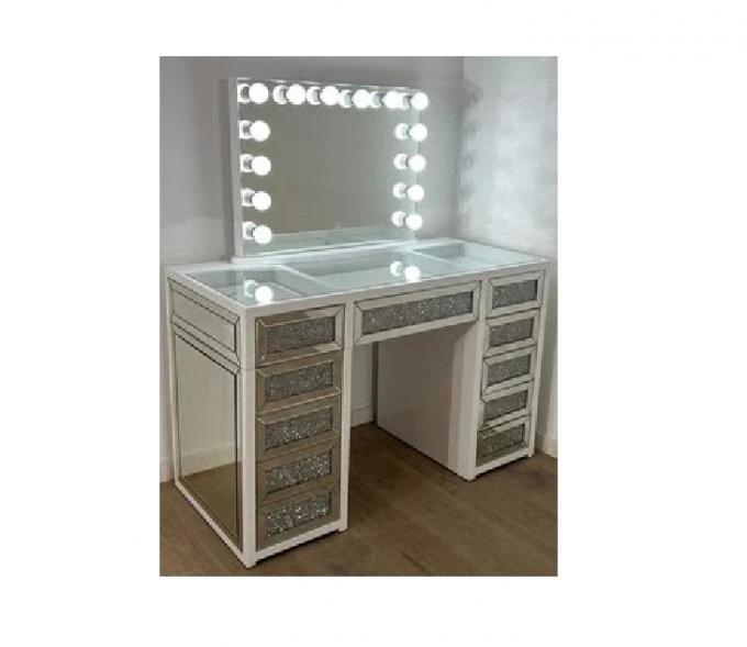 Bàn trang điểm bằng kim cương nghiền lấp lánh với 2 ngăn kéo và ngăn đựng trang sức cho phòng ngủ bé gái 18