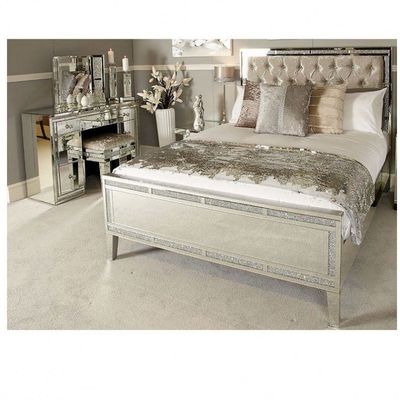 Modern Gold Finish Velvet Gỗ phủ King Bed Queen Bedroom Set Nội thất 2021