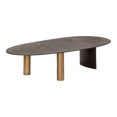 Modern Metal Top Glass Oval Coffee Table Nâu với chân thép không gỉ