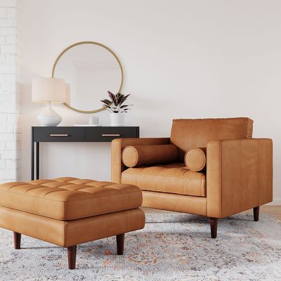 Ghế ghế dài vải nhung hiện đại với ghế Ottoman