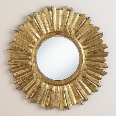 Metal Frame Sunflower Round Wall Mirror 24 X 36 Antique Gold For Dressing Room (Máy hình kim loại)