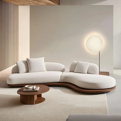 Bộ ghế sofa phong cách Nhật Bản màu óc chó với chân gỗ và vải công nghệ không giặt