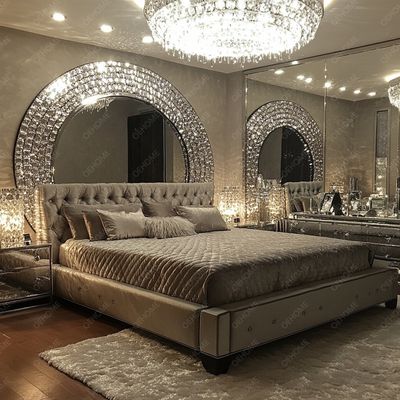 Bộ đồ nội thất gia đình có thể điều chỉnh Khung bạc Phòng ngủ Giường có gương Kích thước King Led Đồ nội thất Gương cho Phòng ngủ căn hộ