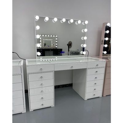 Bàn trang điểm hiện đại Y Packing có gương đèn, tủ đầu giường, bàn trang điểm, trang điểm để bàn, bộ gương LED, ngăn kéo, tủ đầu giường