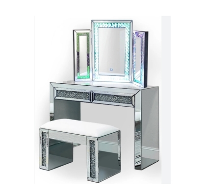 Bàn trang điểm bằng kim cương nghiền lấp lánh với 2 ngăn kéo và ngăn đựng trang sức cho phòng ngủ bé gái