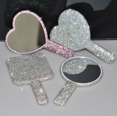 Rhinestone Heart Travel Portable Vanity Mirror Makeup Đèn lên để trang điểm