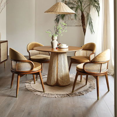 Wicker Rattan Bàn ăn và ghế thiết lập gỗ rắn hiện đại