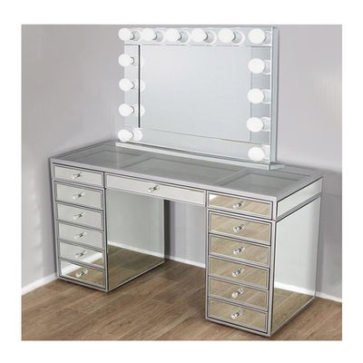 Phòng ngủ gỗ Hollywood Mirror And Vanity Dressing Table Với đèn