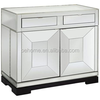 Modern 2 Door Crystal Mirrored Buffet Cabinet Rolling Bar OEM