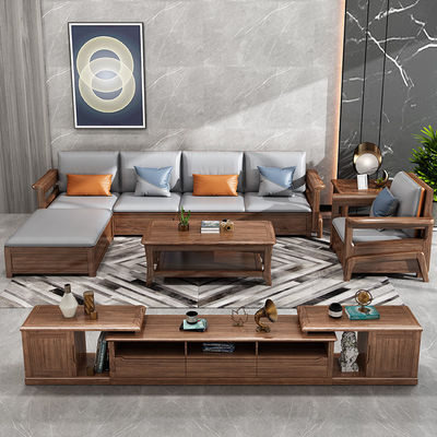 Teak Solid Wooden 7 chỗ ngồi ghế sofa Set Modular Lounge với lớp lót da
