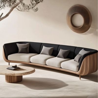Ghế sofa góc màu trắng hiện đại với chân gỗ tự nhiên, sự bổ sung hoàn hảo cho nội thất phòng khách gia đình