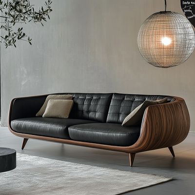 Căn phòng khách hiện đại của nhà thiết kế người Ý với bộ đồ nội thất bằng da và đồ nội thất.