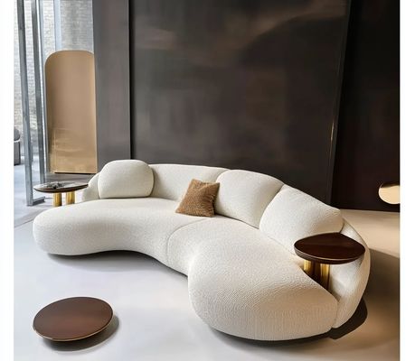 Modern High Density Sponge White Leather Corner Sofa With Metal And Wood Frame Luxury Velvet Semi Circle Moon Shaped Sofa (Máy sofa góc da trắng với khung kim loại và gỗ)