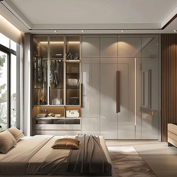 Màu tùy chỉnh Quần áo hiện đại Tủ quần áo gỗ rắn Xây dựng tủ cho nhà Đồ nội thất kinh tế 0